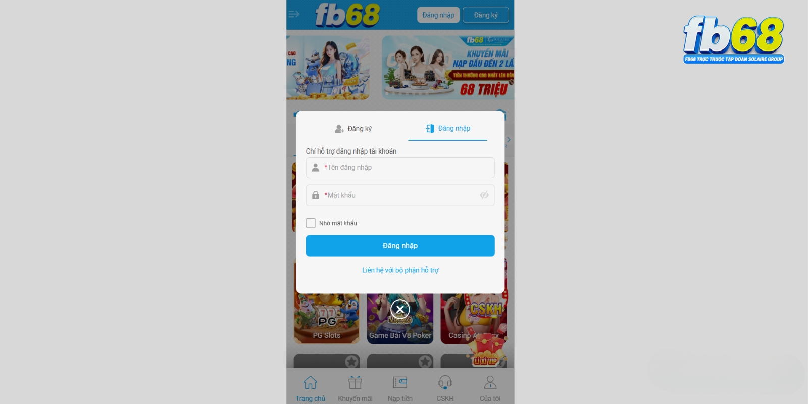 Hướng dẫn đăng nhập FB68 trên điện thoại Hướng dẫn đăng nhập FB68 trên điện thoại